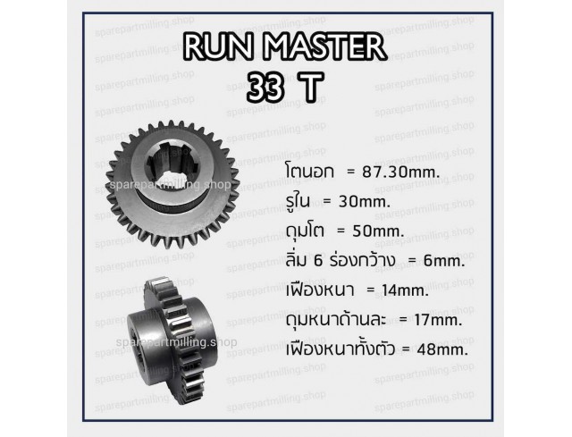 เฟืองแท่นกลึง Run Master  33T รู 6 ร่อง